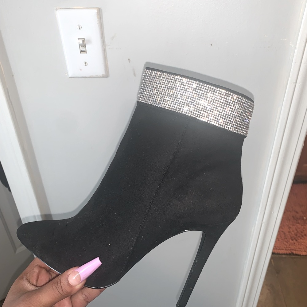 Black rhinestone ankle boot